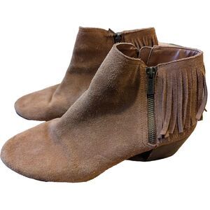 Kenneth Cole Reaction Bootie Brown Suede Zip Fringe Cowgirl Ankle Tassle‎ Sz 9M